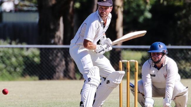 Heathmont’s Ben Morris on his way to 216 not out, the record score in ECA Dunstan Shield. Picture: Chris Mirtschin