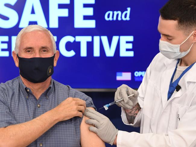 US Vice President Mike Pence receives the COVID-19 vaccine in the Eisenhower Executive Office Building in Washington. Picture: AFP