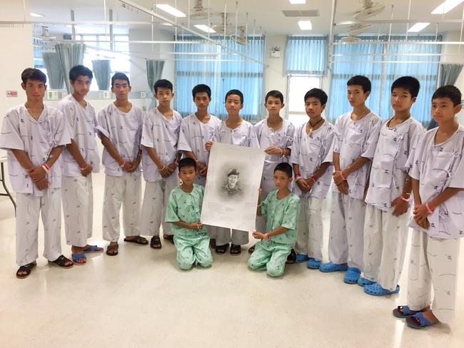 This handout photo released by the Ministry of Health, Chiang Rai Prachanukroh Hospital on July 15, 2018 and taken on July 14 shows members of the rescued 