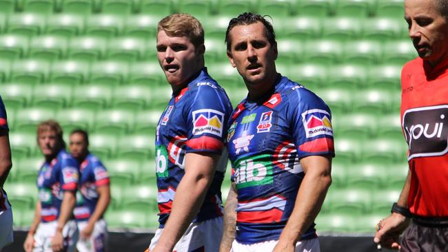 Mitchell Pearce in his first appearance for Newcastle — in private.