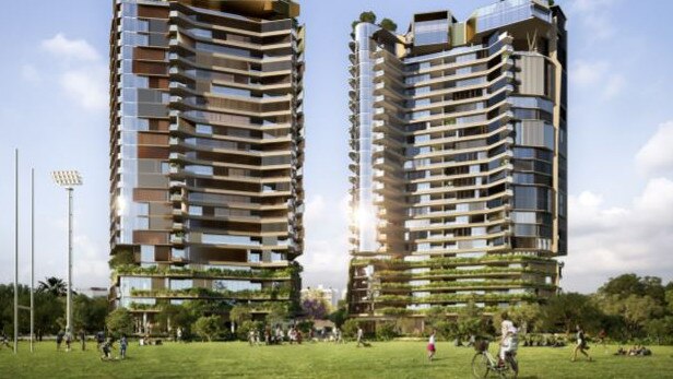 Artist’s impression of the two-tower development proposal in West End next to Davies Park.