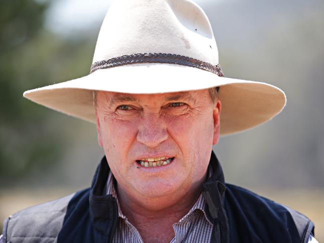 Federal MP for New England Barnaby Joyce speaking to the media at the marshaling area just outside the small town of Wytaliba on the 10th of November 2019. Bushfires ripped through the small town of Wytaliba on the 8th of November, where two people died. Photographer: Adam Yip