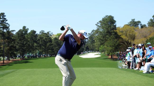 Leishman on the first tee at Augusta. Picture: Andrew Redington/Getty Images/AFP