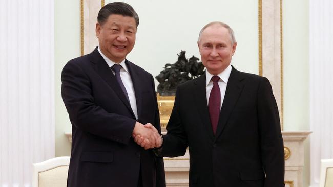 Vladimir Putin meets withXi Jinping at the Kremlin in Moscow. Picture: AFP.