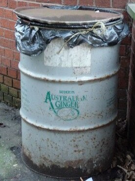 The barrel, which contained the remains of Sandgate man Norman Desmond Cheney, was identified as an old Buderim Ginger Factory export container.