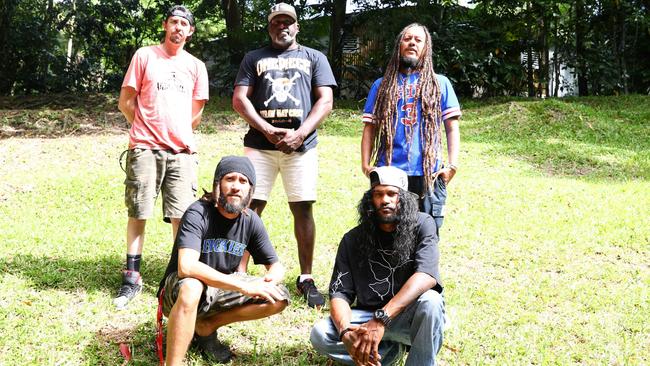 Cairns-based band R.3.B, who blend English, Torres Strait Islander Creole and Cairns Indigenous languages in a unique mix of hip hop and reggae tunes. They will release their latest single 'Far North' at the Cairns Indigenous Art Fair in July. Photo: Catherine Duffy.