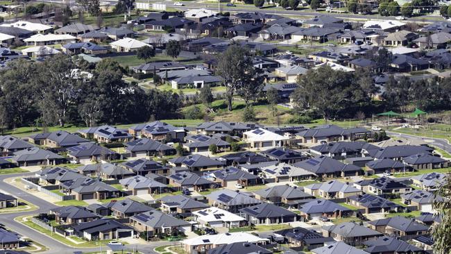 High angle view of new housing development in rural Victoria.