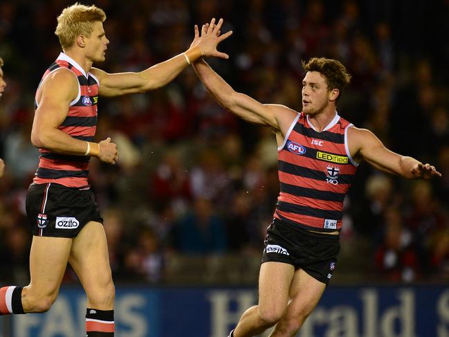 Riewoldt and Steven in celebration mode.