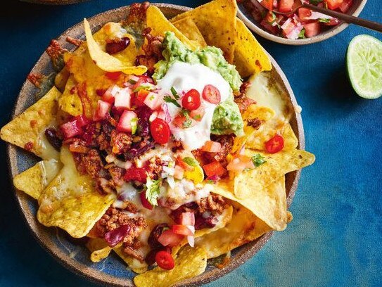 Beef and bean nachos.