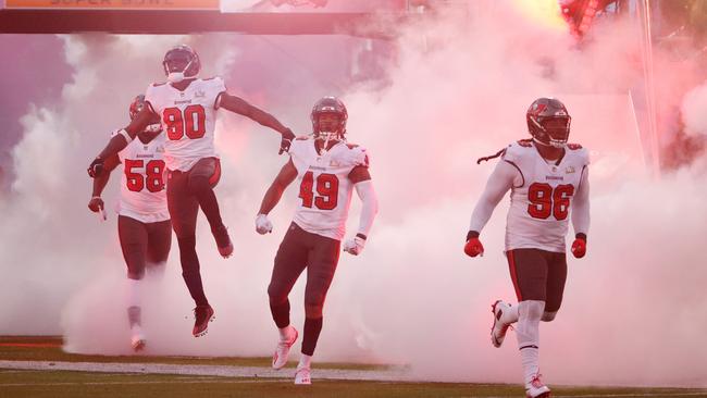 The Tampa Bay Buccaneers take the field for Super Bowl LV. Picture: Patrick Smith/Getty Images