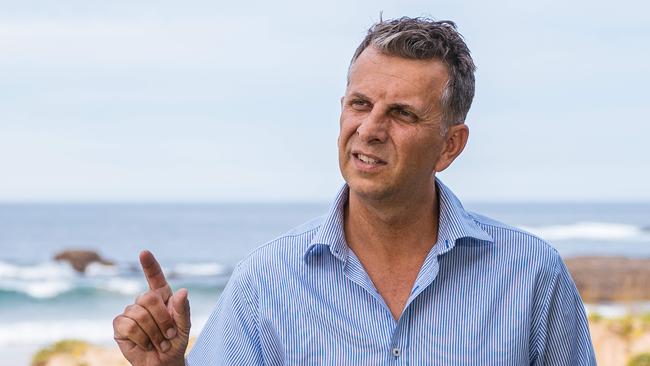 Andrew Constance explains his decision not to seek preselection for Eden-Monaro in Malua Bay on Wednesday. Picture: Josh Burkinshaw