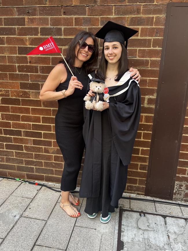 Nicole De Giorgio and Sienna De Giorgio (Bachelor of Biomedical Science/Bachelor of Science majoring in Biotechnology) at the RMIT University graduation day on Wednesday, December 18, 2024. Picture: Jack Colantuono