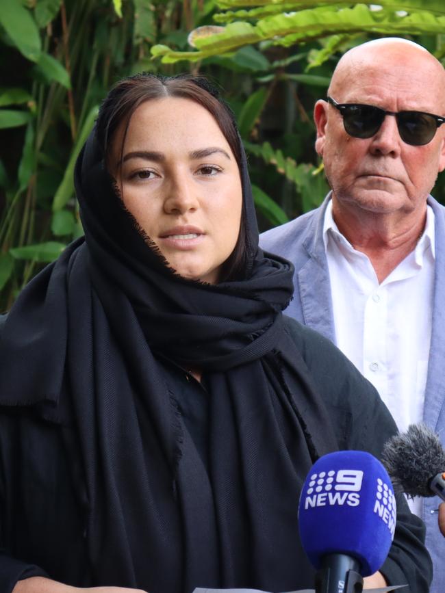 Lamar Ahchee’s sister Stephanie gave the family statement related to Lamar’s case in Bali on Friday. Picture: Lukman S. Bintoro