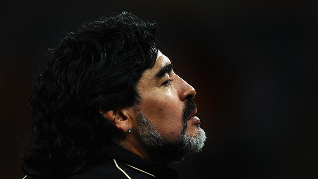 Diego Maradona at the 2010 FIFA World Cup in Johannesburg, South Africa.