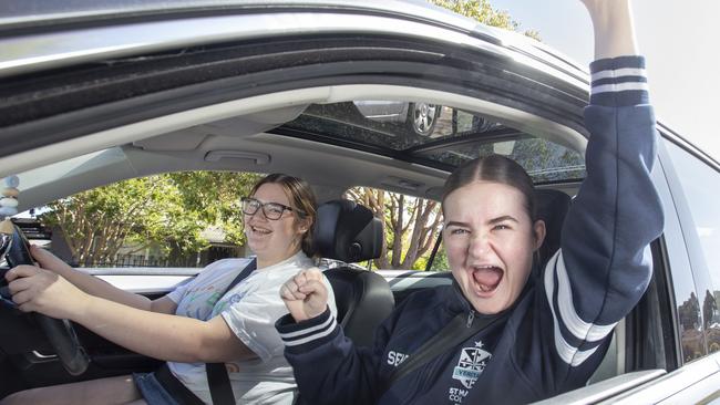 Ava Johnson 18 (driving) and Sophie Green 18 getting ready to go to Schoolies at Victor Harbor.16th November 2024 Picture: Brett Hartwig