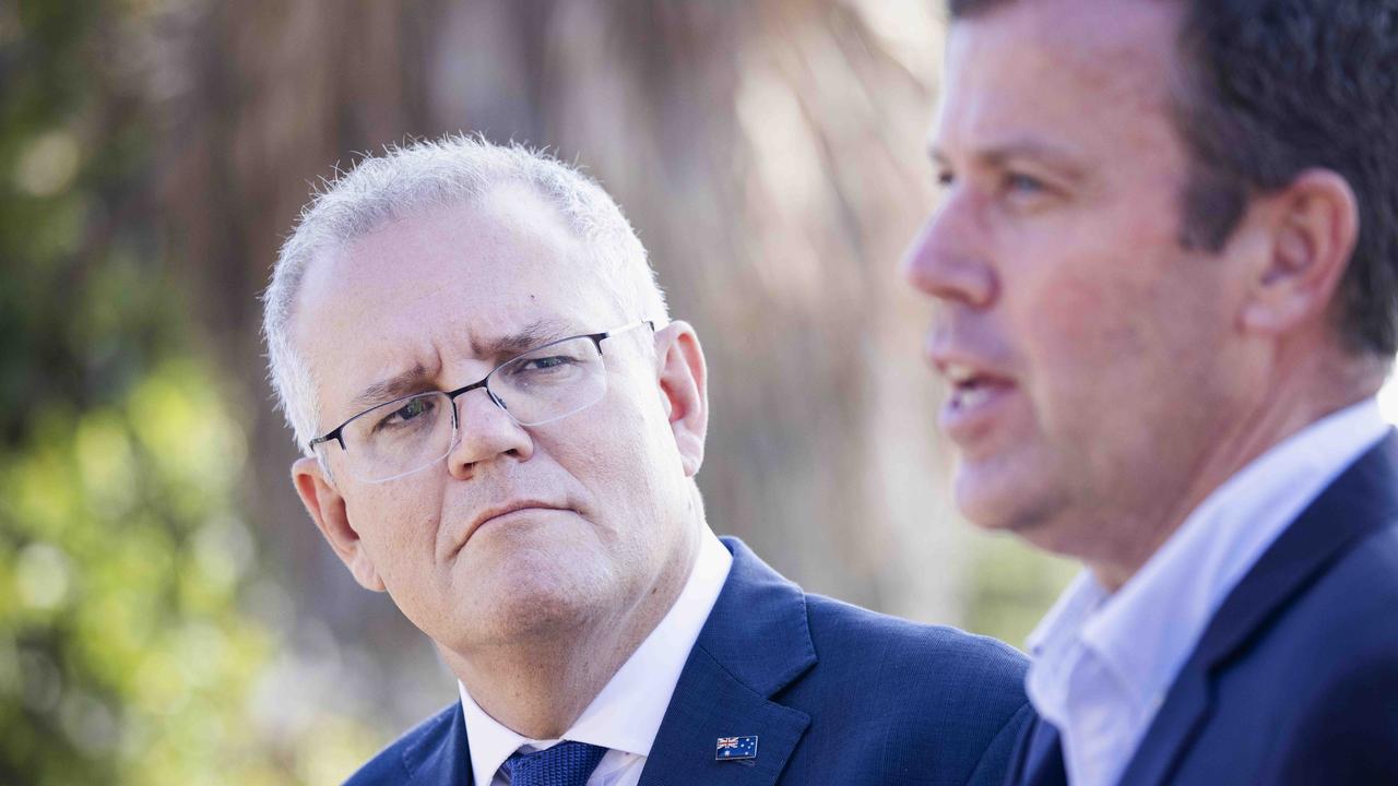 Trade Minister Dan Tehan has refused to answer whether it was a wise move for Scott Morrison to leak private text messages with the French President. Picture: NCA NewsWire / Nicole Cleary