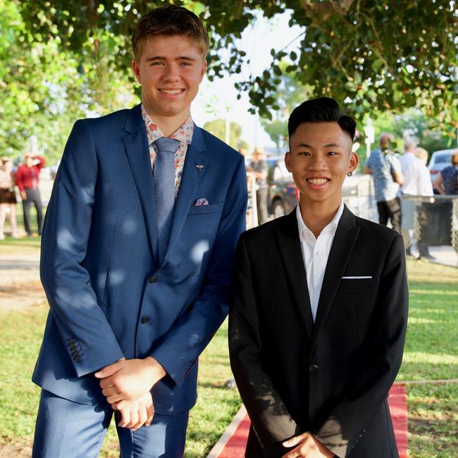 Callum McNee and Tom Tran at the Bowen State High School Year 12 Formal held on Friday, November 18, 2022.