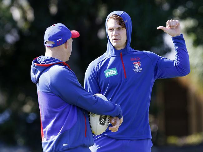 Kalyn Ponga talks with Newcastle coach Nathan Brown. Picture: AAP