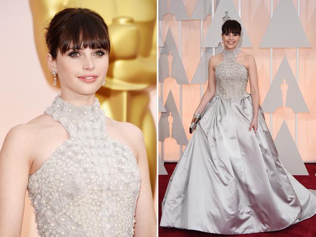 Felicity Jones at the Oscars 2015 red carpet. Picture: Getty