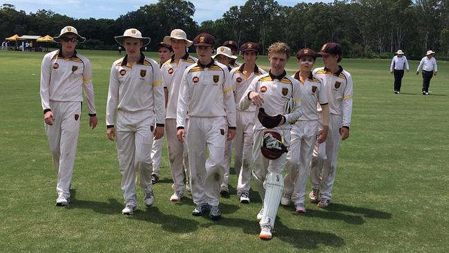 Padua College leave the field after dismissing St Laurence's for 160 in AIC First XI cricket.