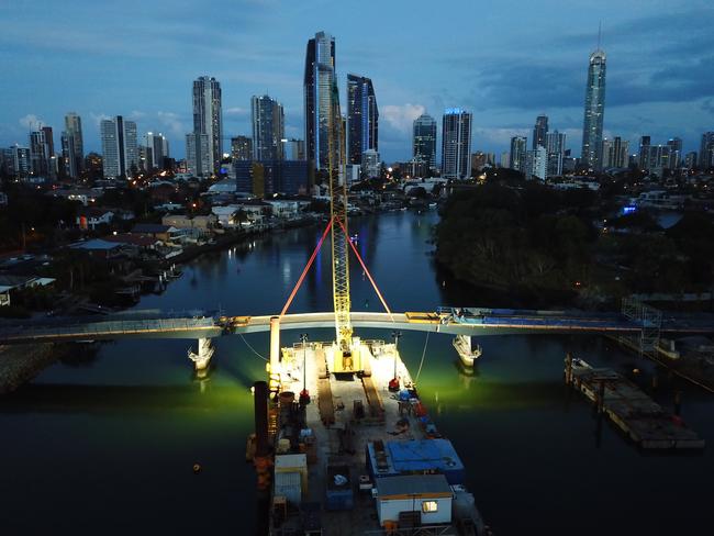 Chevron Island Green Bridge construction stills. It runs from Chevron Island to the Gold Coast Cultural Precinct at Evandale, Home of the Arts HOTA.