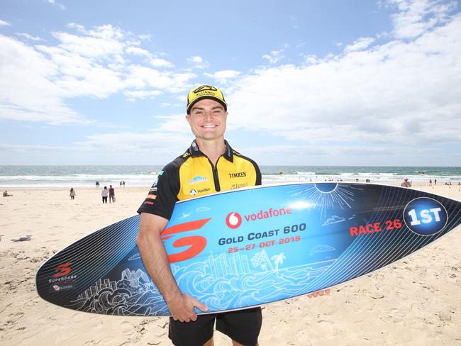 Driver Tim Slade hopes to take home another surfboard from the GC600. He was answering questions at a press conference in Surfers Paradise to kick off race Week festivities. Picture Glenn Hampson