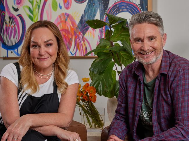 Kate Langbroek and Dave Hughesy Hughes have reunited for a one-off TV gig on Celebrity Gogglebox. Picture: Foxtel / Narelle Portanier