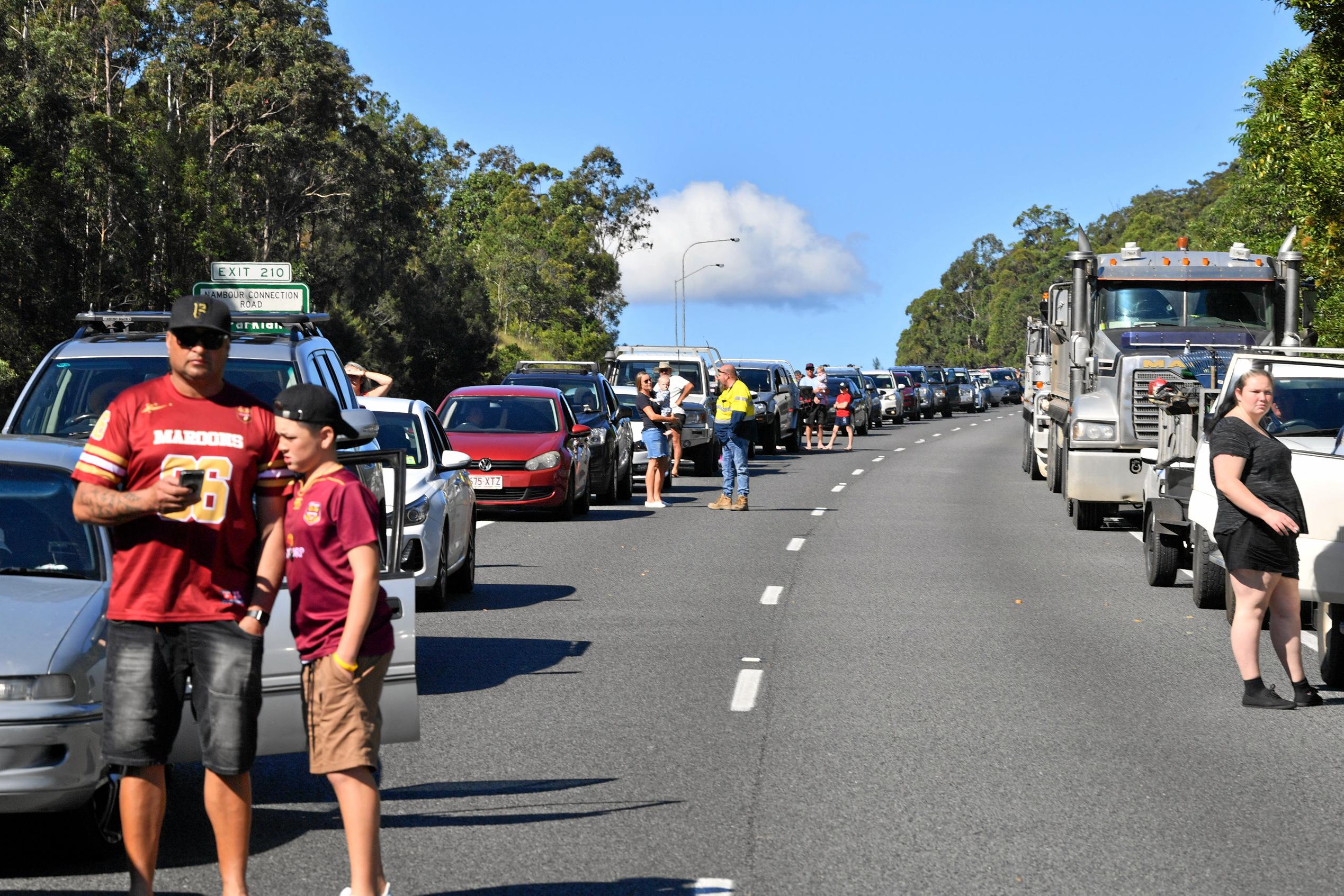 The police chased a car from north of Gympie and dozens of police apprehended a man near Parklands, just north of Nambour on the Bruce Highway. Traffic was stopped in both directions for several hours.