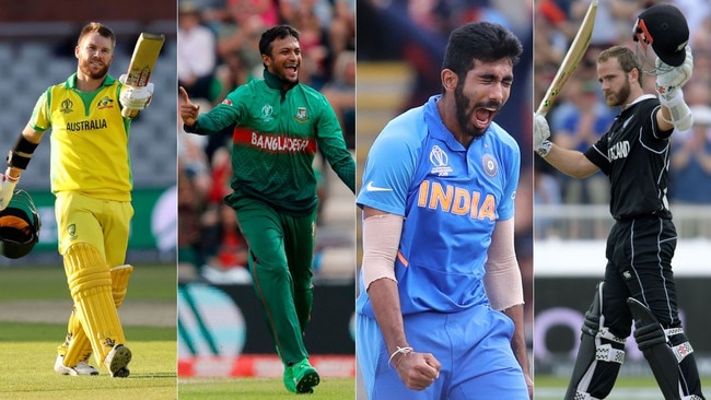 The Team of the World Cup: (L-R) David Warner, Shakib Al Hasan, Jasprit Bumrah and Kane Williamson all make it.