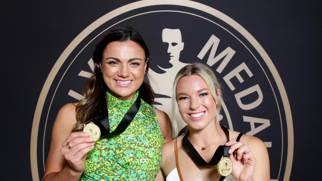 Millie Boyle and Emma Tonegato show off their Dally M Medals. Picture; Steve Pohlner