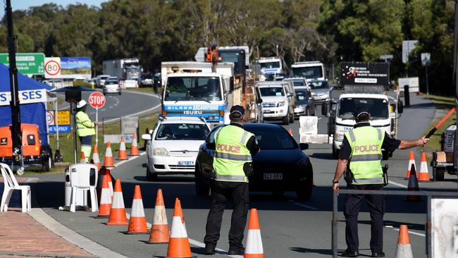 Police check cars at the Queensland border with NSW at Stuart Street, Coolangatta. Picture: NCA NewsWire/Steve Holland