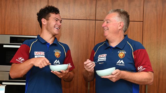 Brisbane Lions AFL player Cam Rayner and chief executive Greg Swann at Greg's home in Balmoral.