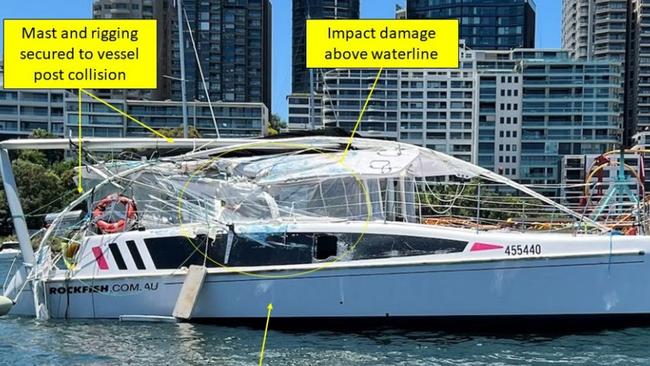 A photo of damage caused to the Rockfish 3.