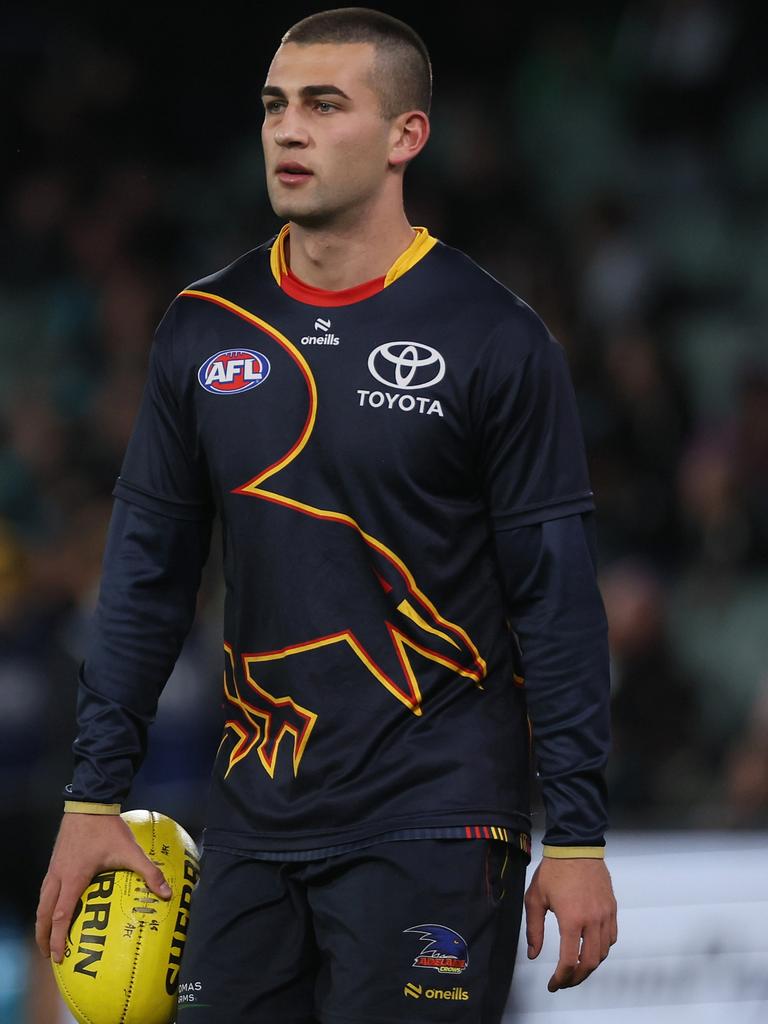 Josh Rachele warns up before Showdown. Picture: James Elsby/AFL Photos via Getty Images