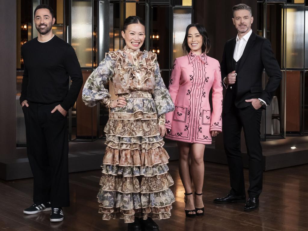 Poh stopped by the MasterChef kitchen this season, pictured with judges Andy Allen, Melissa Leong and Jock Zonfrillo. Picture: Network Ten