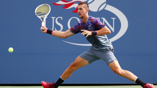 Adelaide’s Thanasi Kokkinakis in action at the US Open. He will be returning for his home tournament in January. Picture: Al Bello/Getty Images/AFP