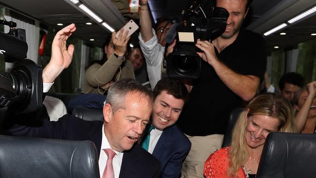 Bill Shorten on the bill Bus at the weekend, Picture; Kym Smith.