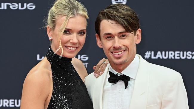 MADRID, SPAIN - APRIL 22:  Katie Boulter and Alex de Minaur attend the red carpet at the 2024 Laureus World Sport Awards Madrid at Palacio De Cibeles on April 22, 2024 in Madrid, Spain. (Photo by Stephane Cardinale - Corbis/Corbis via Getty Images)