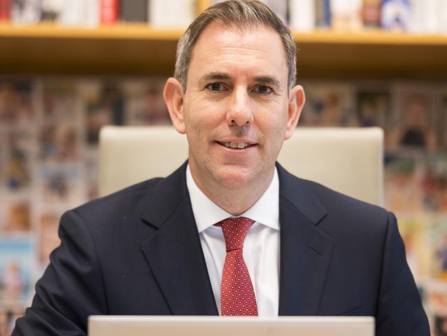 # EMBARGOED UNTIL FRIDAY 10.30 PM AEDT #   CANBERRA. May 8, 2024: Federal Treasurer Jim Chalmers in his office at Parliament House in Canberra. Picture: Martin Ollman