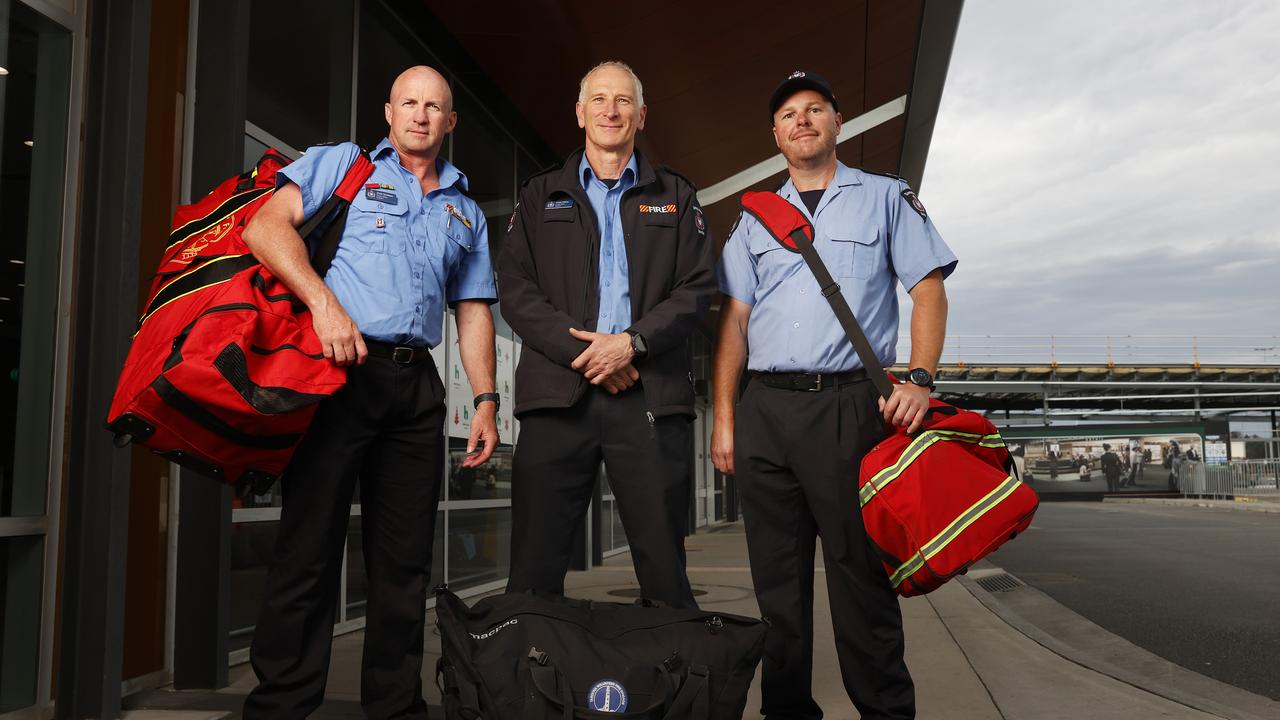 Dale Nicolson fourth officer Kingston Fire Brigade, Chris Allfree fourth officer Taroona Fire Brigade, Jonathon Belbin fourth officer Rokeby Fire Brigade who are all remote area trained and volunteer firefighters. Picture: Nikki Davis-Jones