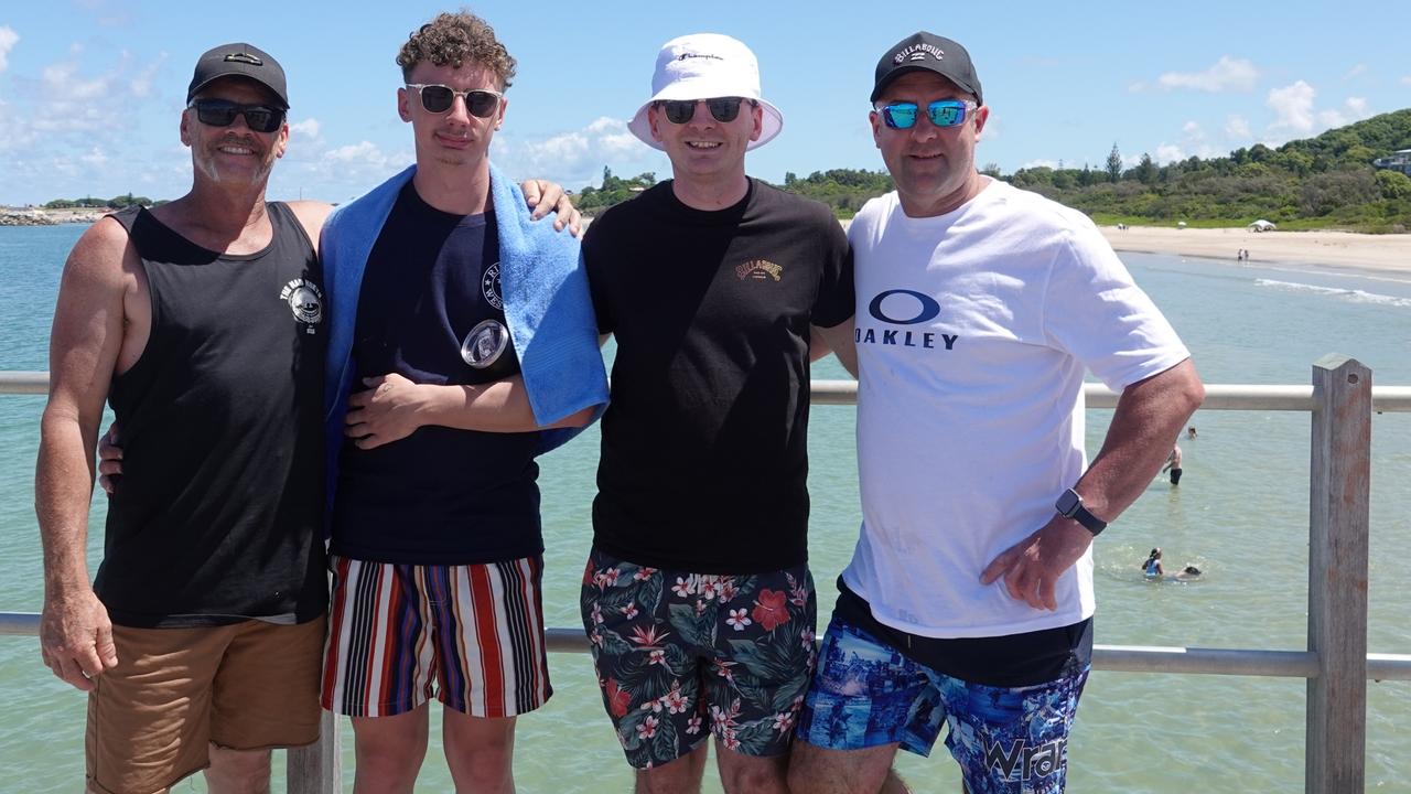 Jason Channell and Harry, Brendon and Troy Hofmeier. The award-winning Sealy Lookout north of Coffs was named after Troy's grandfather, Harold Sealy. Picture: Chris Knight