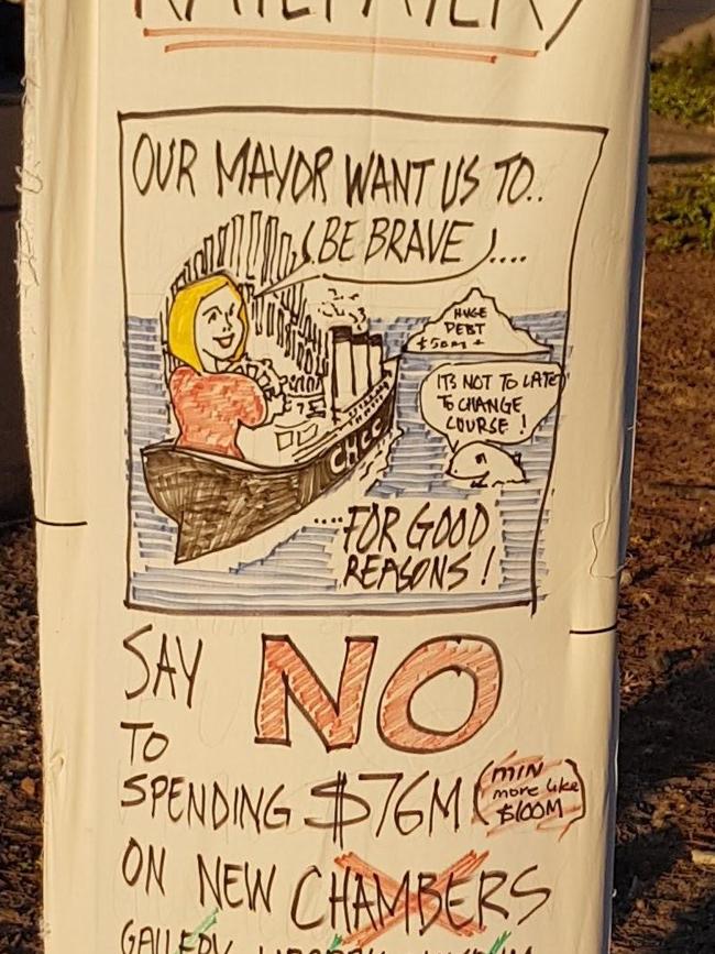 An anti-Cultural and Civic Space poster depicting Mayor Denise Knight.