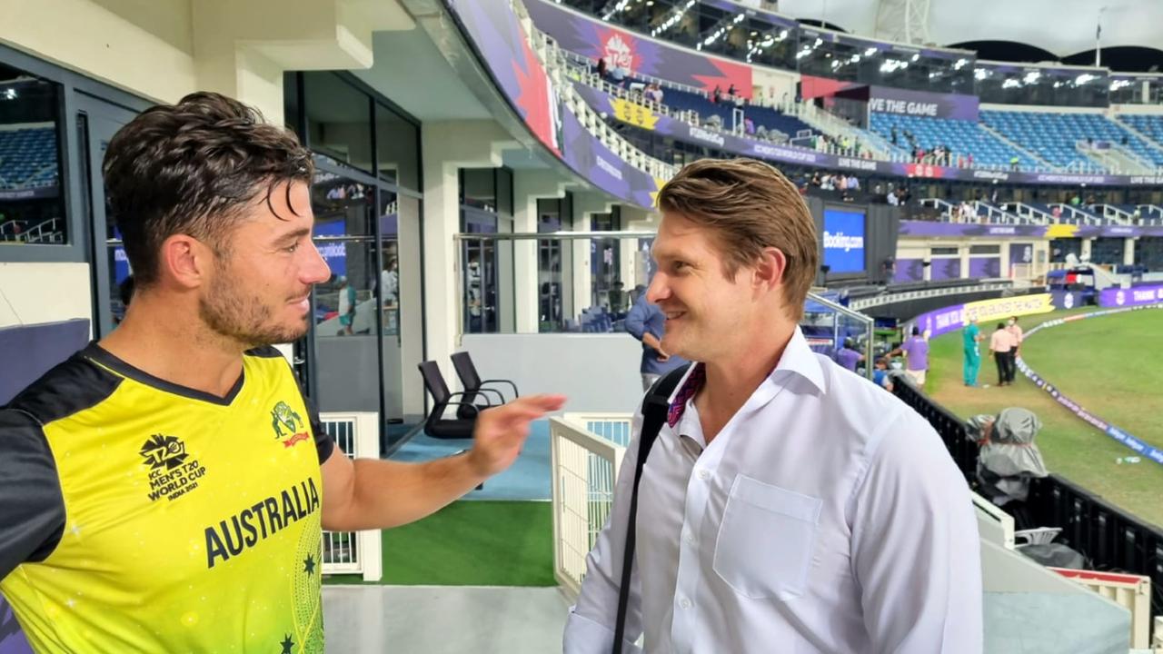 World Cup hero Marcus Stoinis with mentor and former star Shane Watson in UAE.