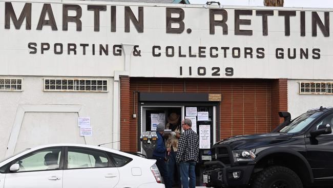 People wait for their appointment time to enter Martin B Retting gun shop in Culver City, California. Picture: AFP