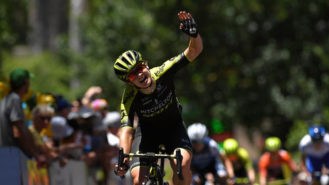 STIRLING, AUSTRALIA - JANUARY 12: Arrival / Gracie Brown of Australia and Team Mitchelton-Scott / Celebration / during the 5th Santos Women's Tour Down Under 2019, Stage 3 a 104,5km stage from Nairne to Stirling 450m on January 12, 2019 in Stirling, Australia. (Photo by Tim de Waele/Getty Images)