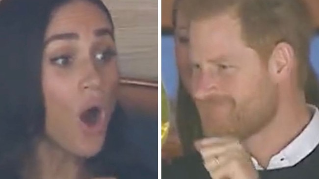 Prince Harry and Meghan Markle popped up at a hockey game in Canada. Picture: X/Canucks