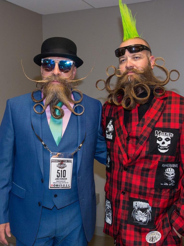 Competitors James McMahon and John Banks attend the 2017 Remington Beard Boss World Beard and Moustache Championships held at the Long Center for the Performing Arts on September 3, 2017 in Austin, Texas. PIcture: AFP