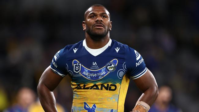 SYDNEY, AUSTRALIA - JULY 08:  Maika Sivo of the Eels looks on during the round 19 NRL match between Parramatta Eels and New Zealand Warriors at CommBank Stadium on July 08, 2023 in Sydney, Australia. (Photo by Matt Blyth/Getty Images)