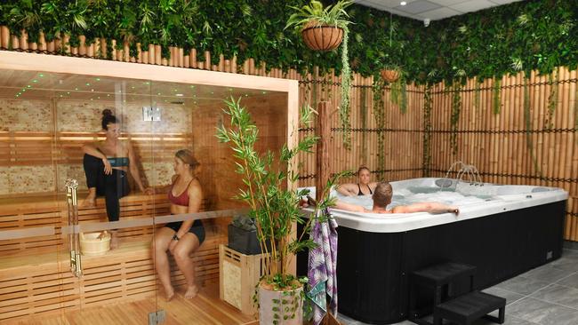 The Oasis: Fire &amp; Ice recovery room featuring infra-red sauna, hot rock sauna, Custom 9 person Ice Spa and hot spa. Picture: Shae Beplate.