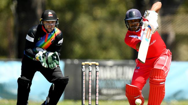 Damith Mapa of Mordialloc bats. (Photo by Josh Chadwick)